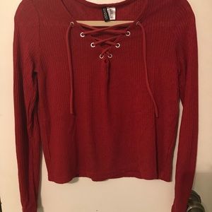 Dark red lace up long sleeve